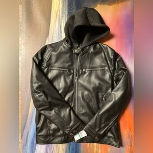 Men's Michael Kors Faux Leather Hooded Bomber Jacket Size L